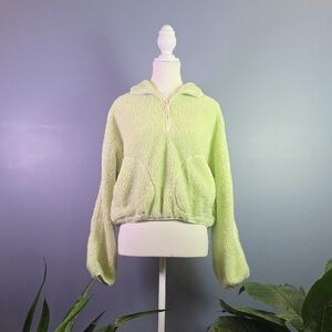 Plush Half-Zip Cropped Teddy Pullover in Light Green